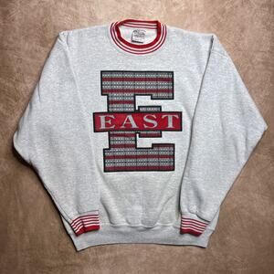Vintage 90s Oneita East E Initial Crewneck Sweatshirt Spell Out Plaid Campus